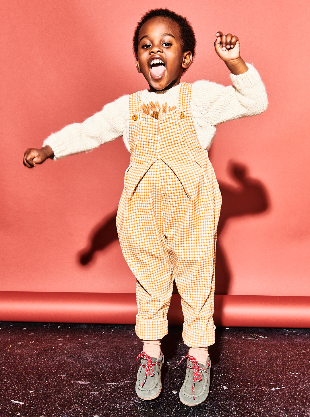 Mustard Gingham Cord Pleat Front Dungarees