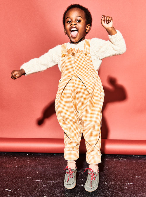 Mustard Gingham Cord Pleat Front Dungarees