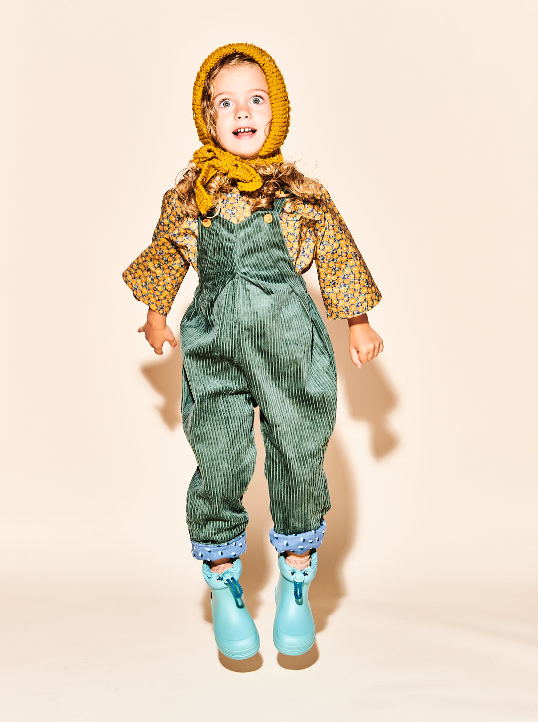 Moss Green Cord Pleat Front Dungarees