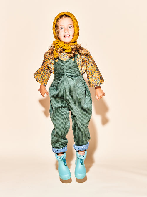 Moss Green Cord Pleat Front Dungarees