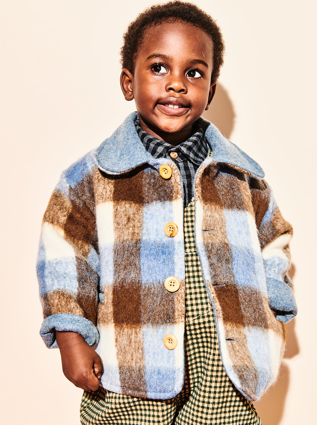 Brushed Check Wool Coat