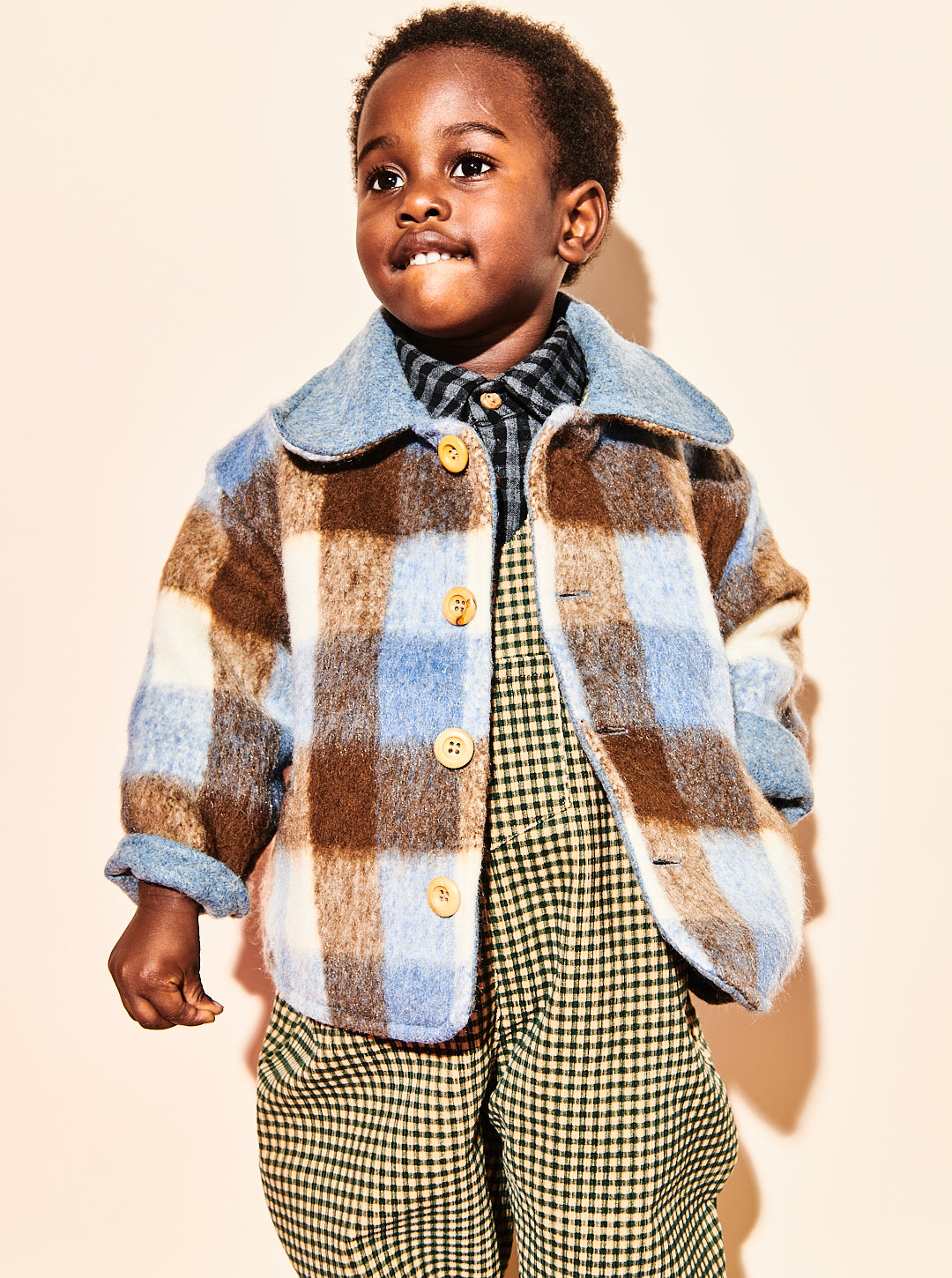 Brushed Check Wool Coat