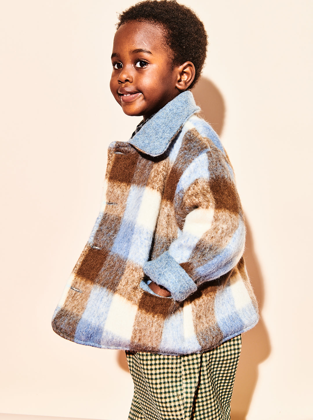 Brushed Check Wool Coat