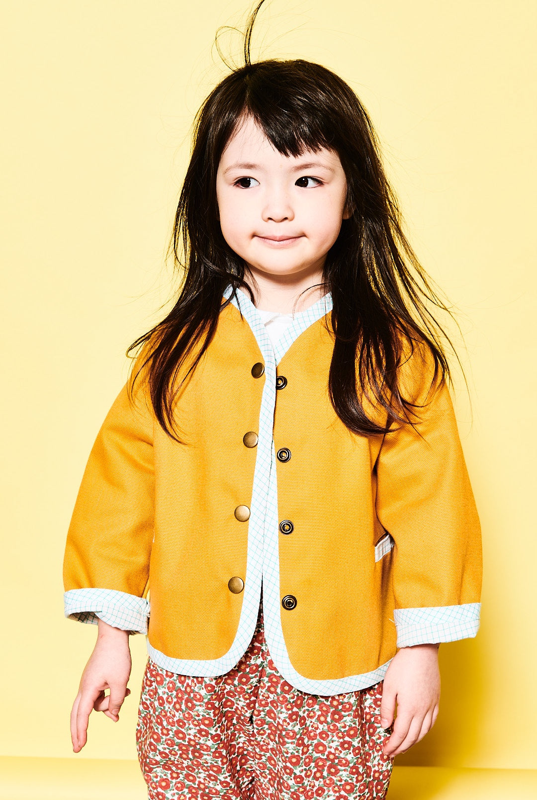 Mustard Cotton Canvas Jacket with Contrast Green Check Lining
