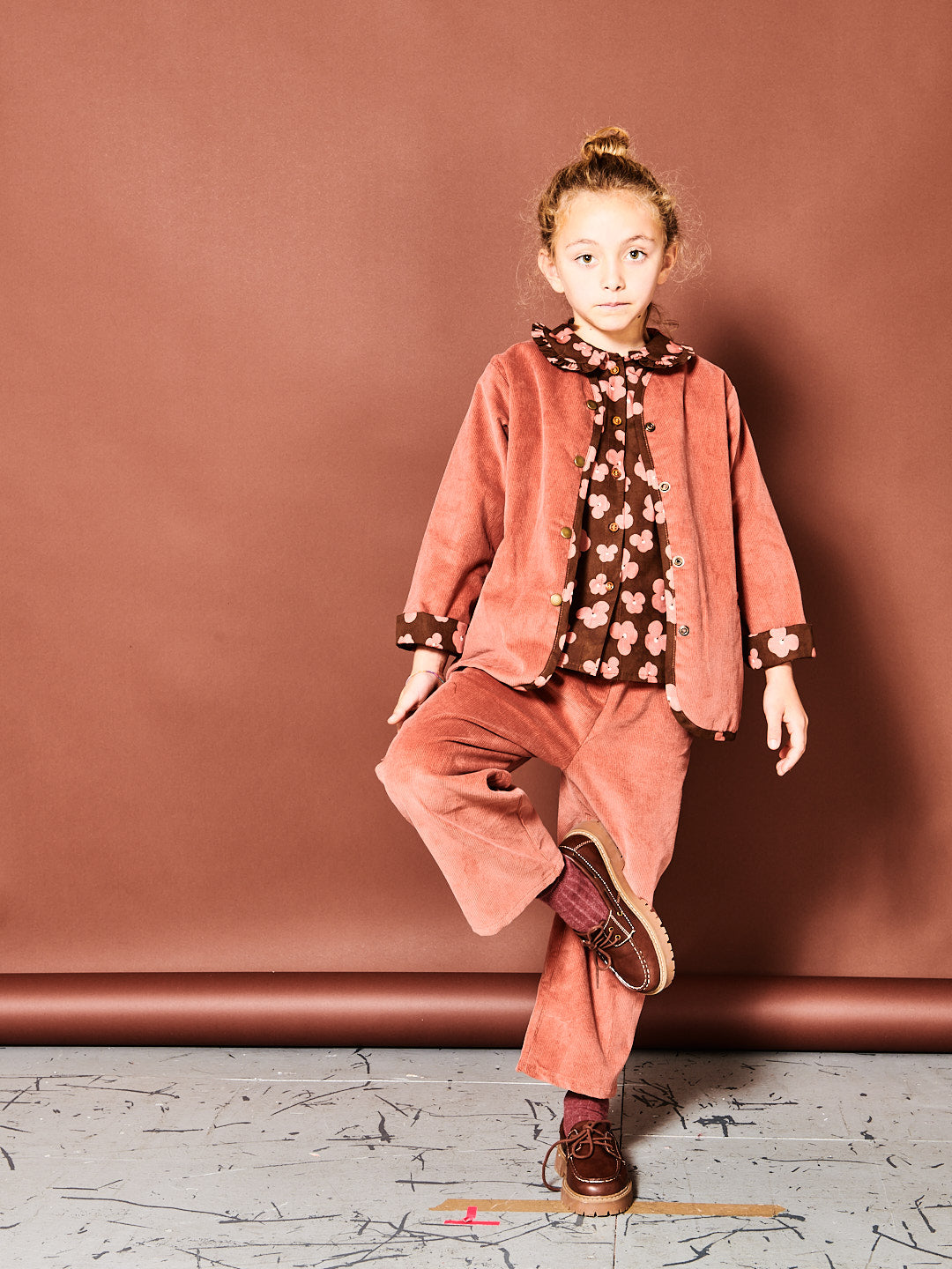 Peach & Chocolate Brown Floral Blouse