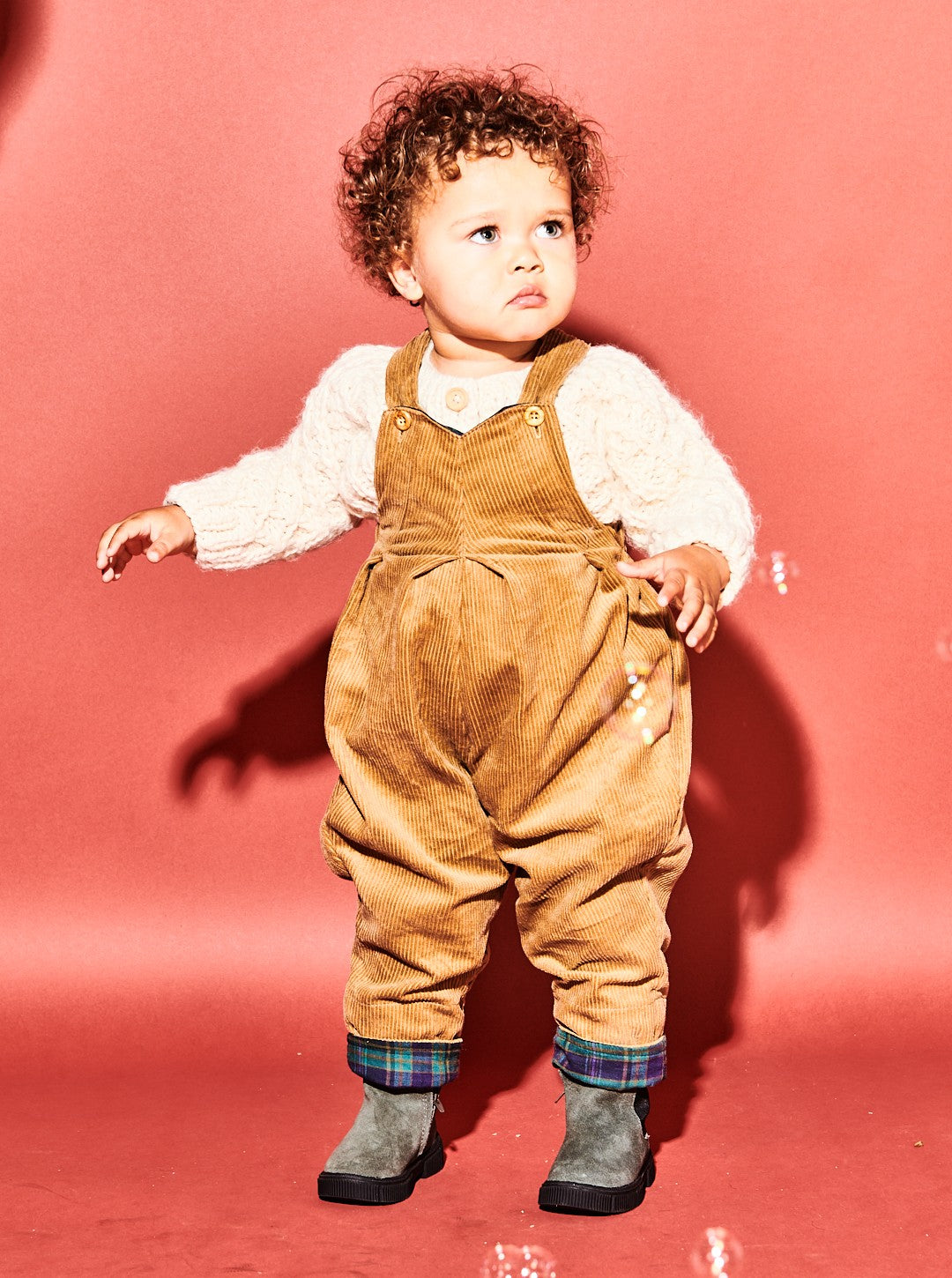 Biscuit Corduroy Pleat Front Dungarees