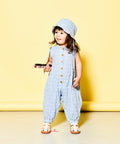 Blue Gingham Seersucker Pantaloon and Hat Set