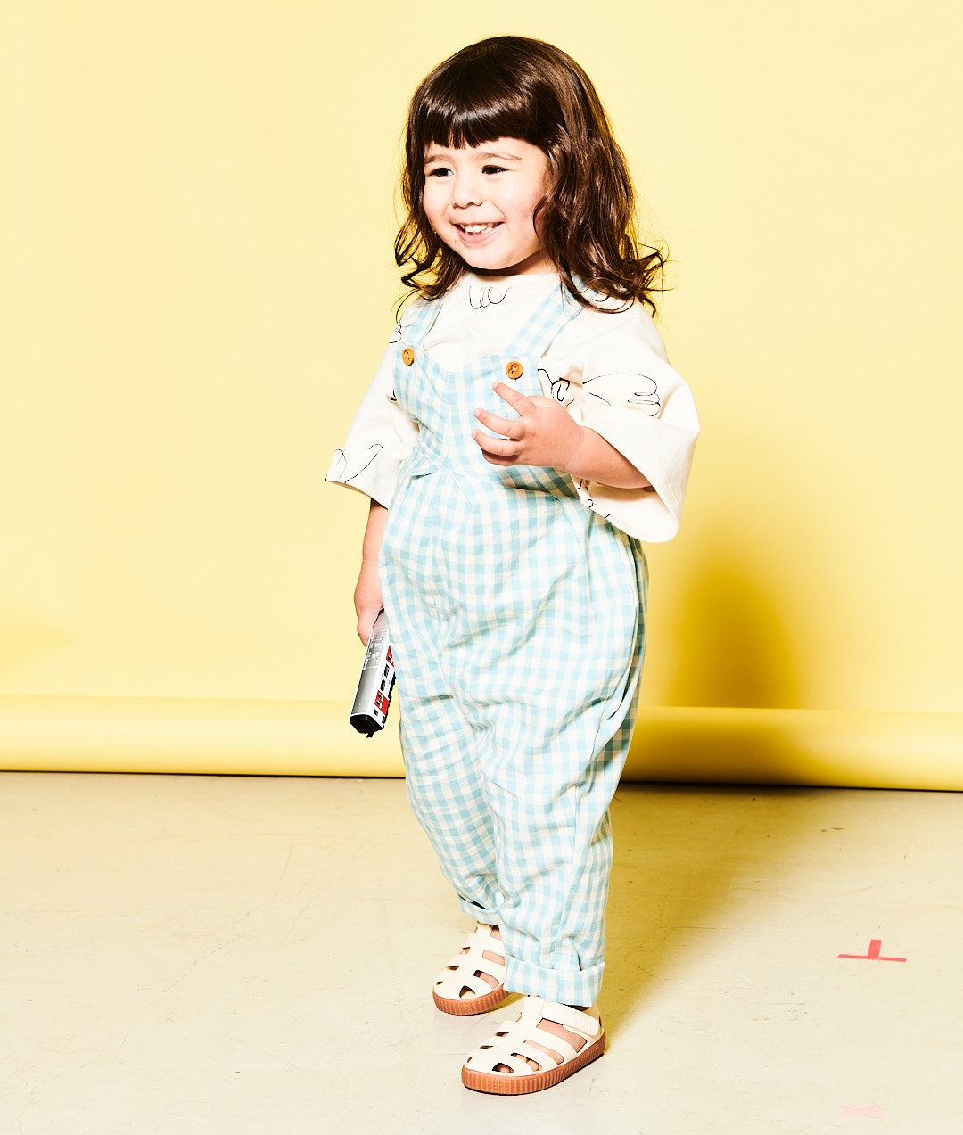 Sea Blue Gingham Check Pleat Front Dungaree