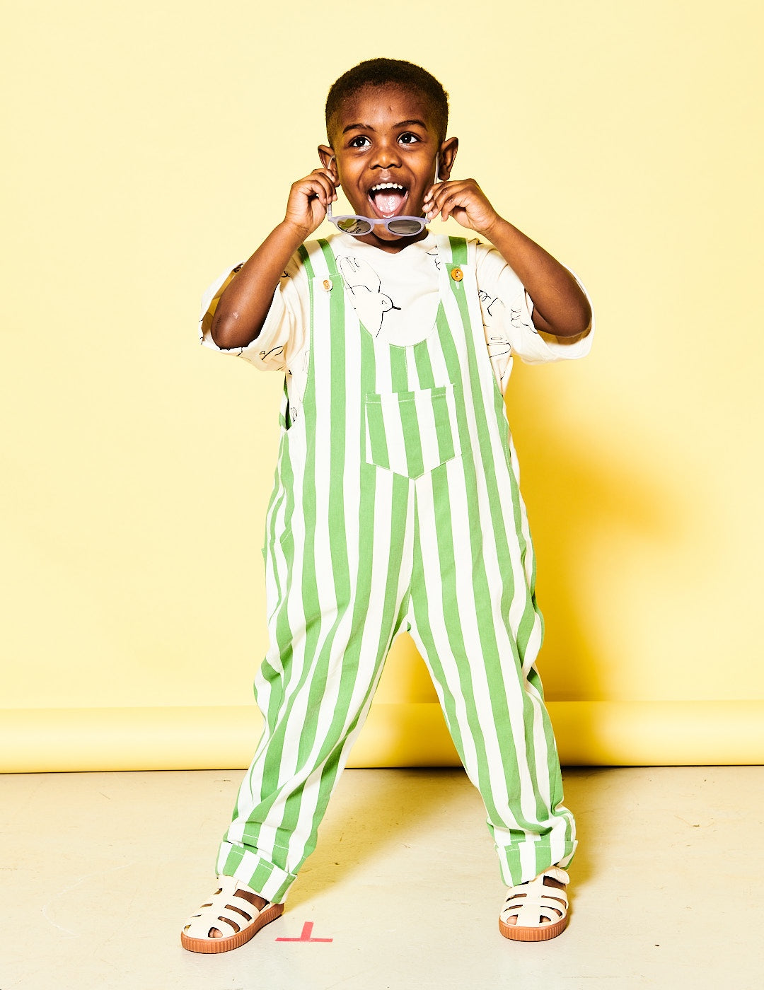 Green Bold Stripe Slouch Dungaree