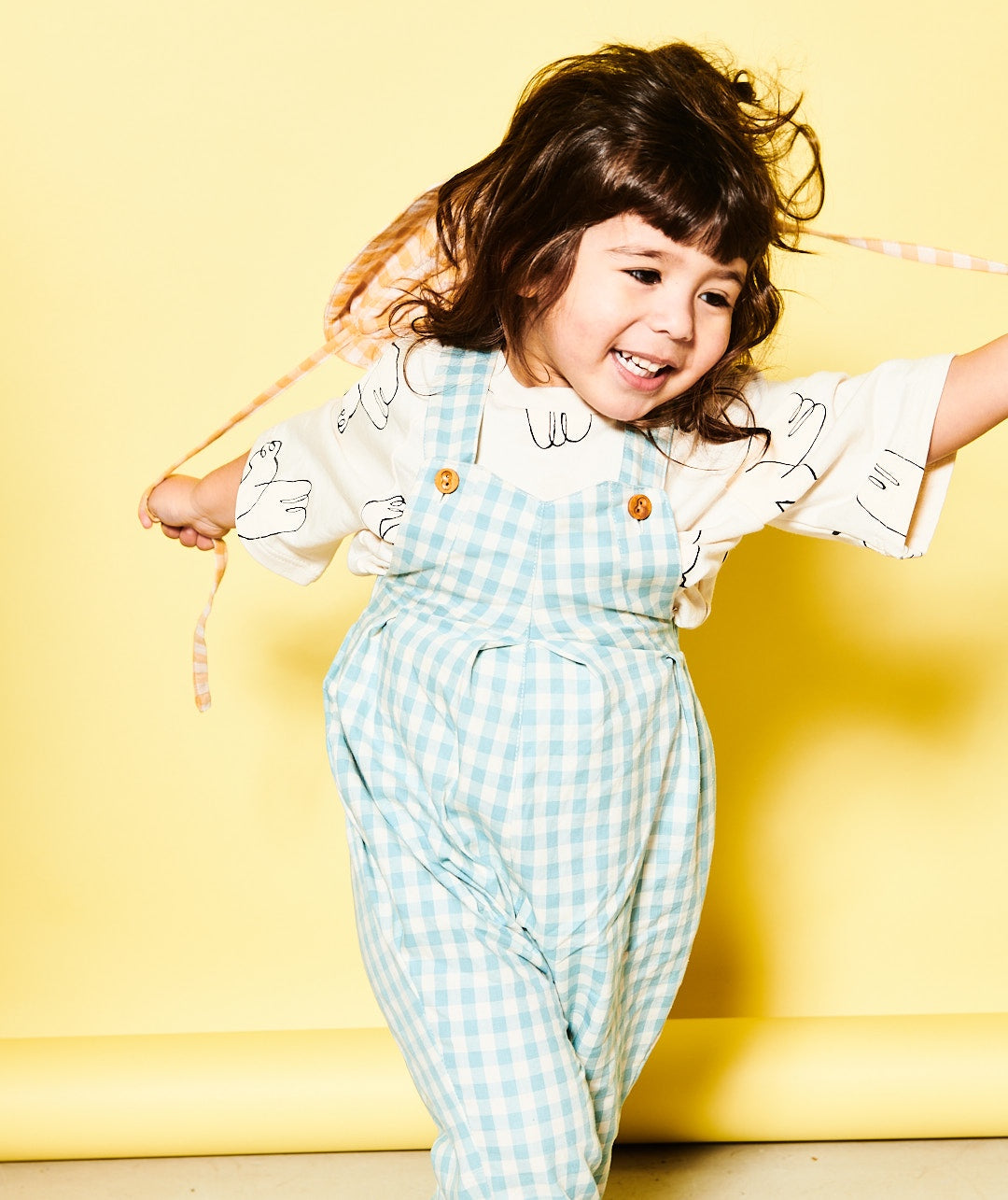 Sea Blue Gingham Check Pleat Front Dungaree