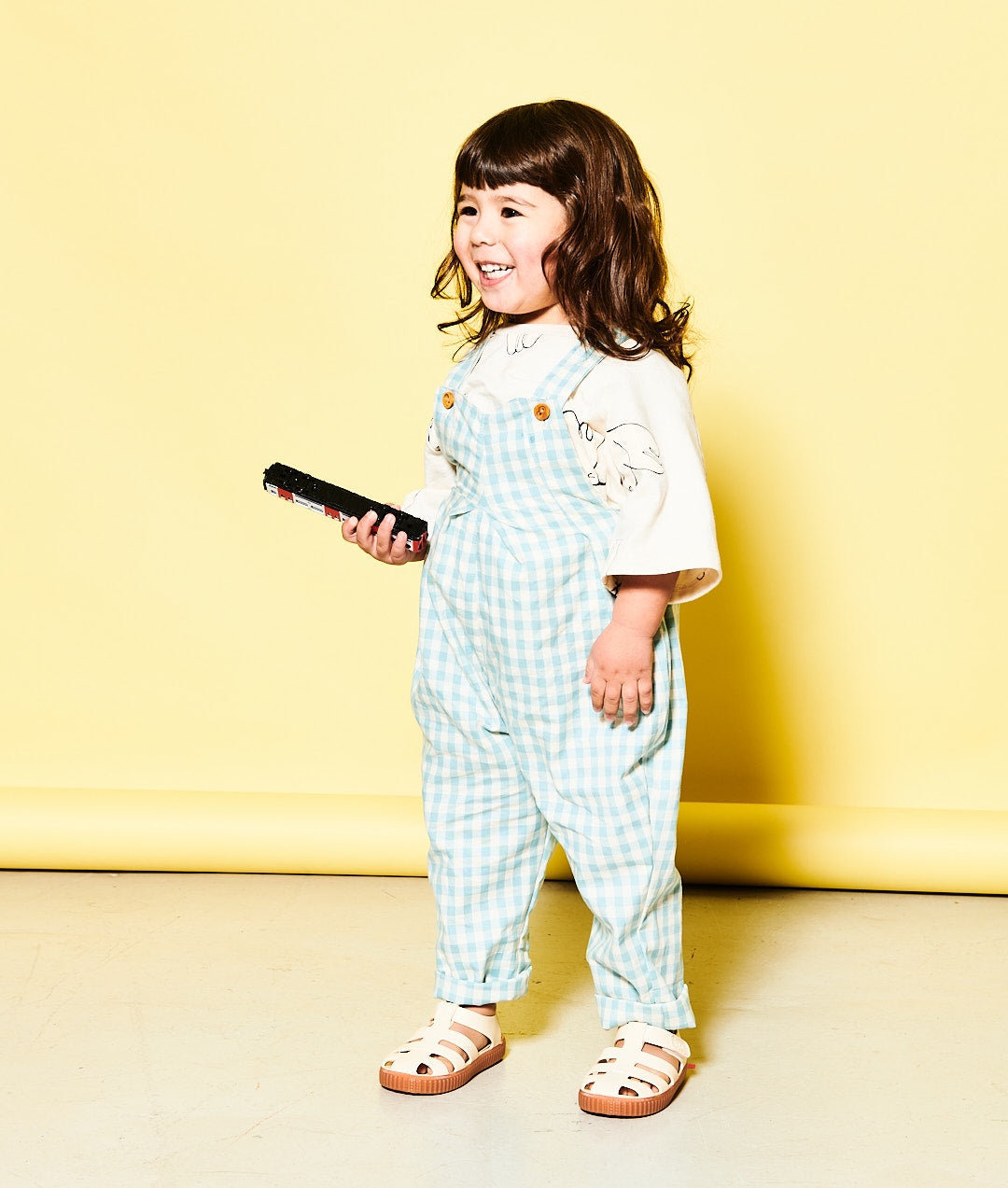 Sea Blue Gingham Check Pleat Front Dungaree