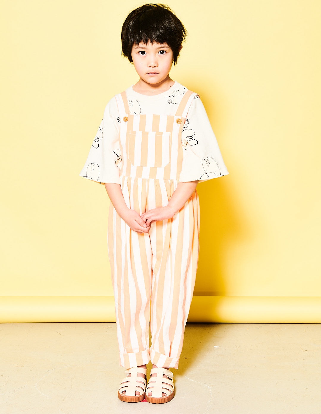 Peach Bold Stripe Tie Back Dungarees