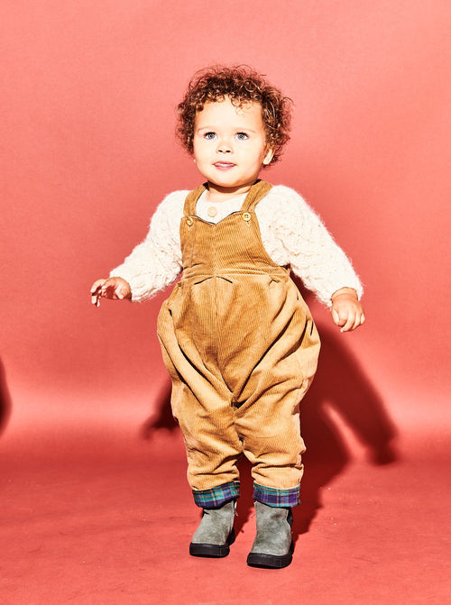 Biscuit Corduroy Pleat Front Dungarees