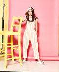 Peach Bold Stripe Tie Back Dungarees